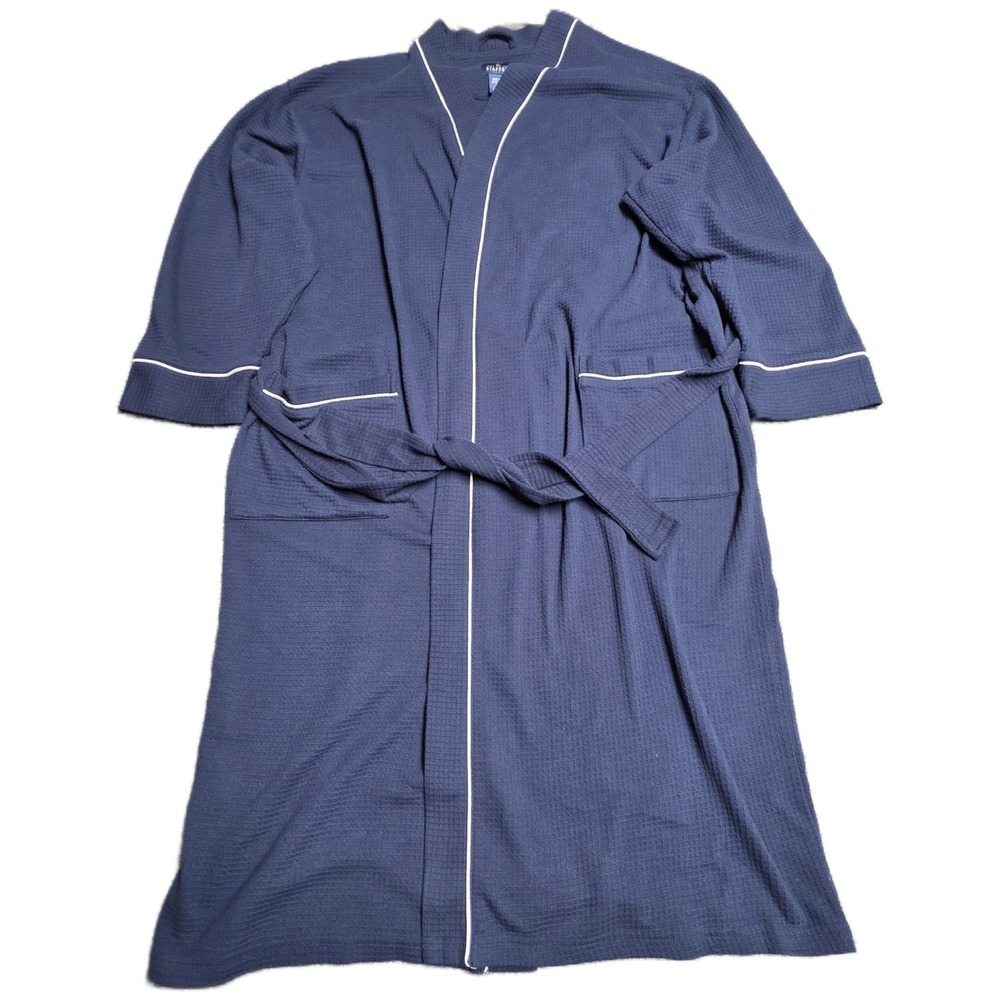 Stafford Waffle Knit Robe Classic Fit Men's One Size Fits‎ Most Navy Blue